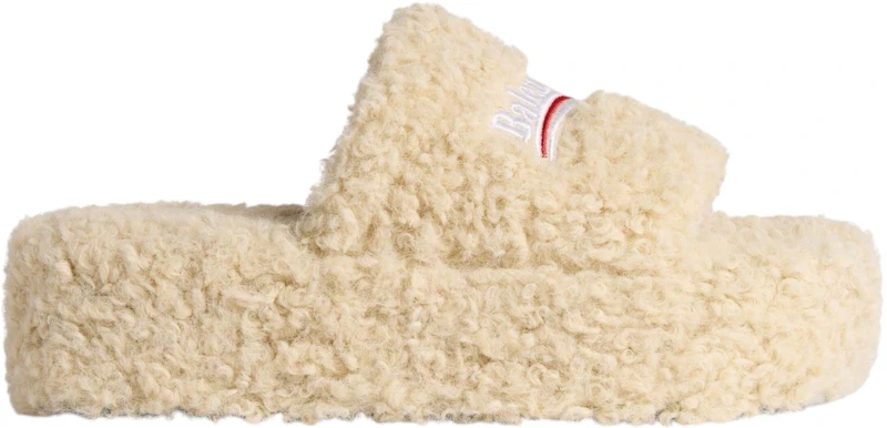 Balenciaga Furry Platform Sandal Beige White Red
