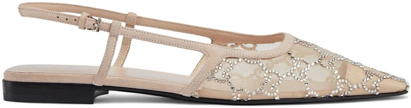 Gucci GG Slingback Ballet Flat Rose Beige GG Crystals (Women's)
