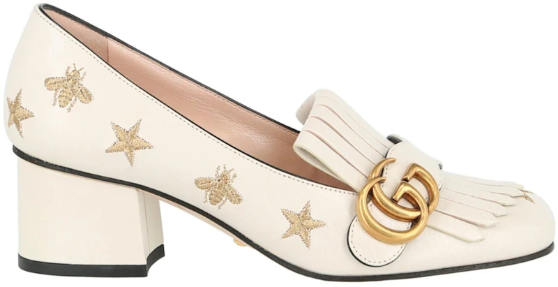 Gucci Marmont Bee Leather Pumps Mystic White White (Women's)