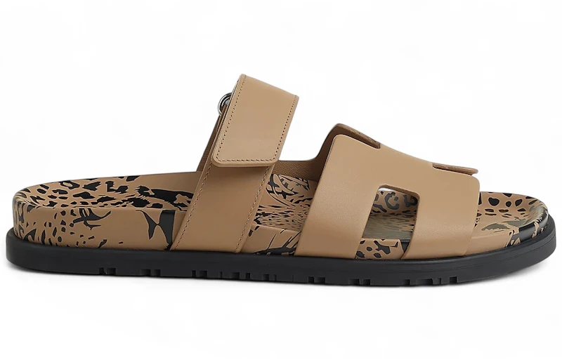 Hermes Chypre Sandal Beige Argile Écorce Calfskin Animal Print Sole (Women's)