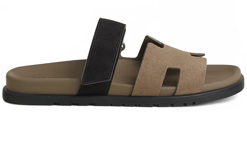 Hermes Chypre Sandal Étoupe Noir Suede Goatskin