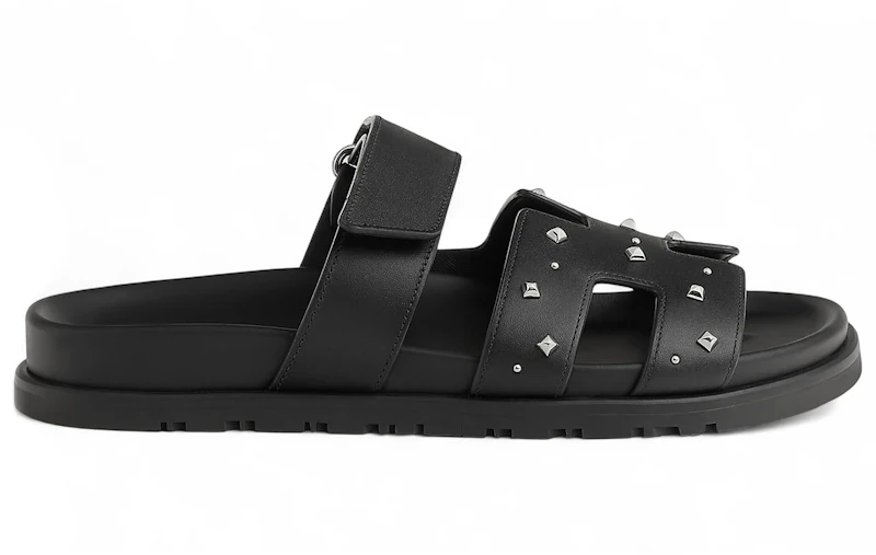 Hermes Chypre Sandal Noir Calfskin Medor Studs (Women's)