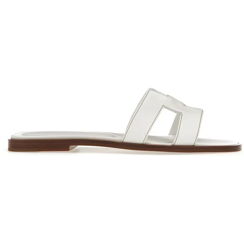 Hermes Oran Sandal Blanc Box Calfskin Leather