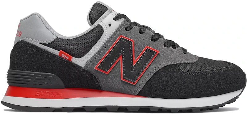 New Balance 574 Black Grey Velocity Red