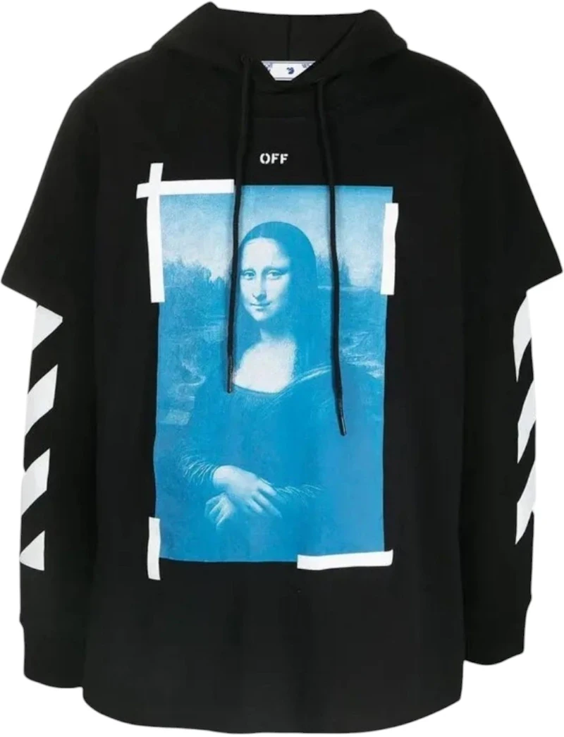 OFF-WHITE Blue Monalisa Double Tee Skate Fit Hoodie Black