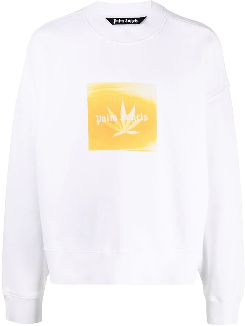 Palm Angels Leaf Print Logo Sweatshirt White/Yellow