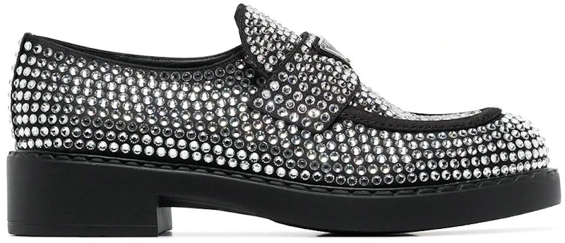 Prada 40mm Crystal Loafers Black Satin